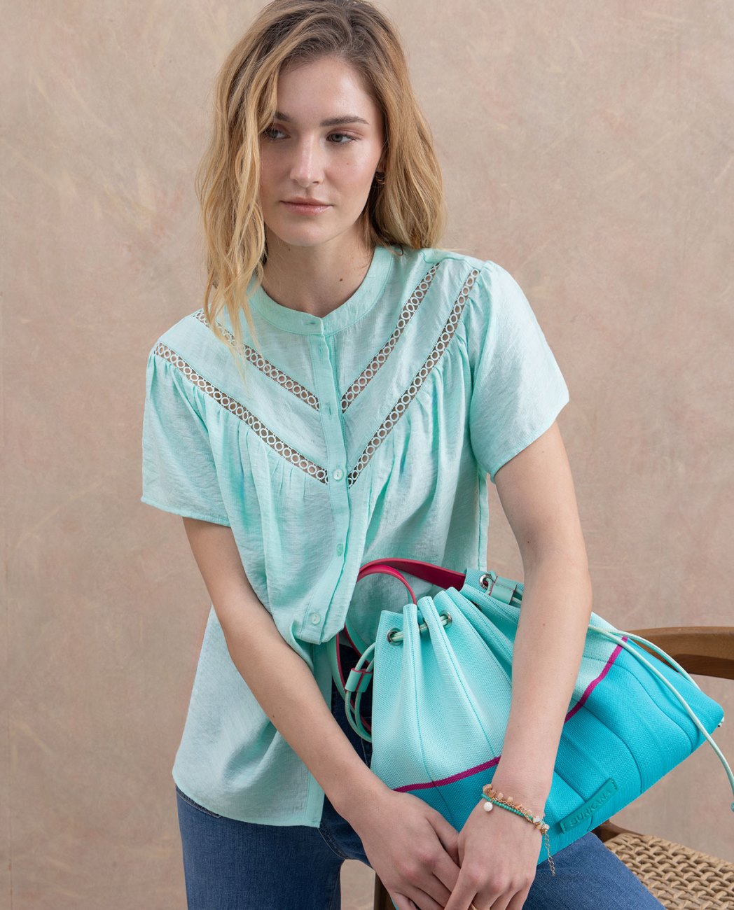 Surkana - Camicetta Acqua ricamo ajour - XS S