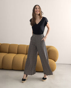 Surkana - Pantalone ampio quadro Panna Nero