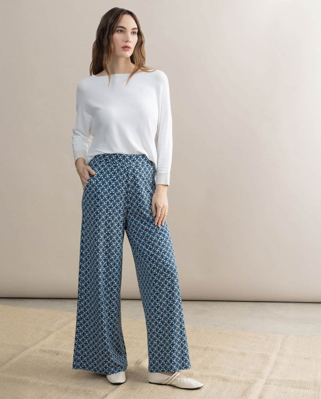 Surkana - Pantalone ampio quadro Azzurro