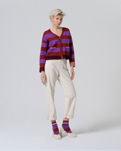 Carica l&#39;immagine nel visualizzatore di Gallery, Surkana - Cardigan Righe Viola e Cotto
