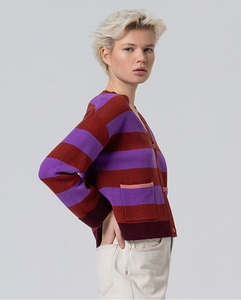 Surkana - Cardigan Righe Viola e Cotto