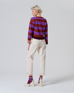 Surkana - Cardigan Righe Viola e Cotto