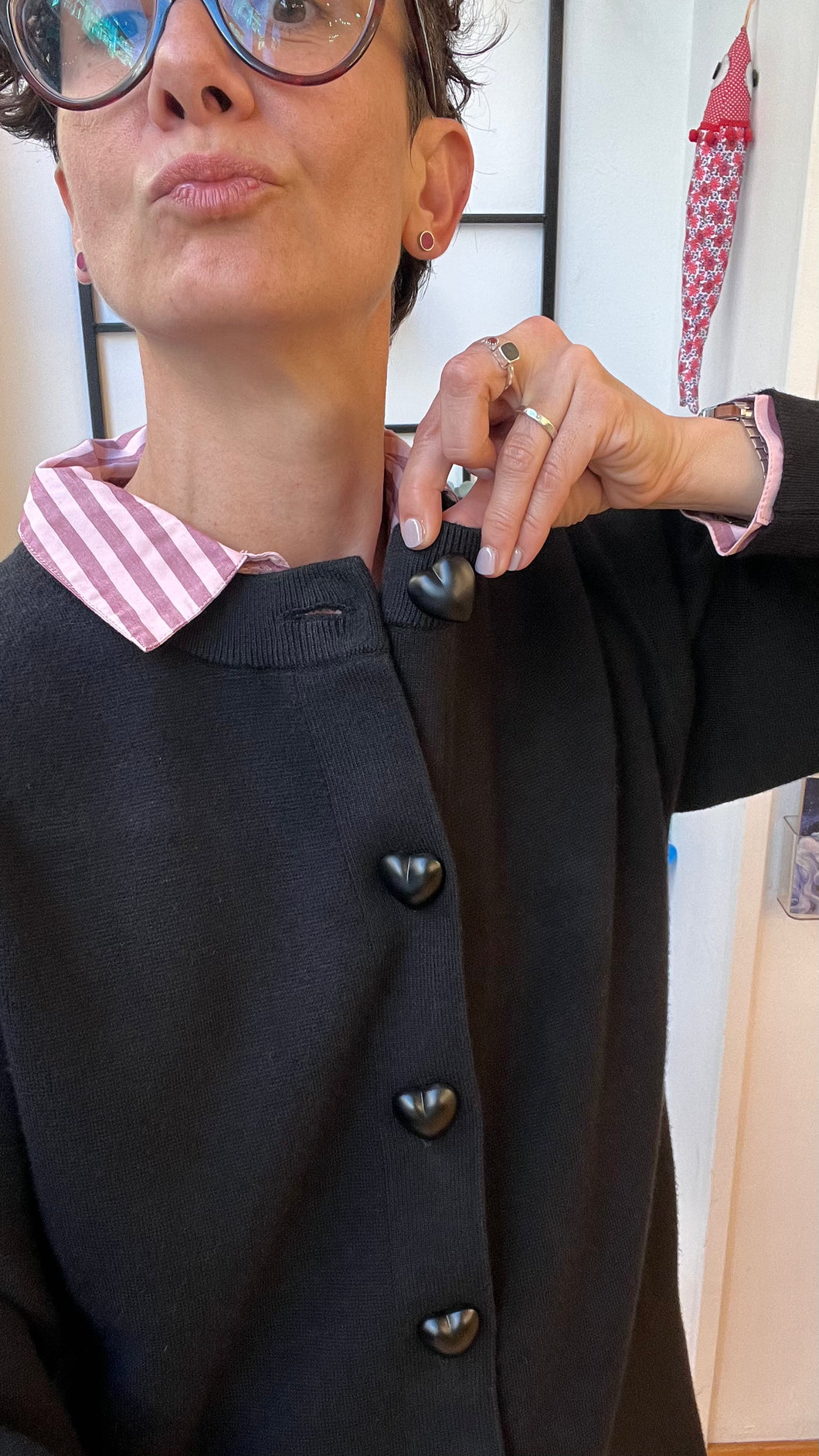 Pepa Loves - Cardigan Nero bottoni Cuore