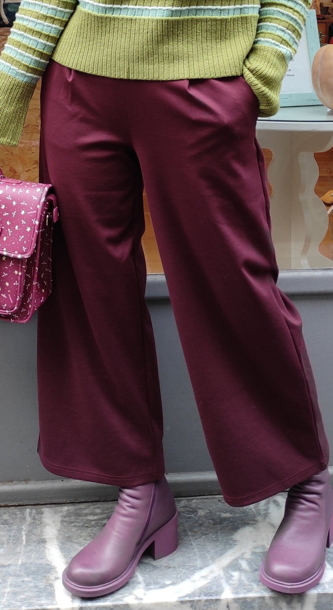 Ichi - Pantalone Kate Bordeaux cropped