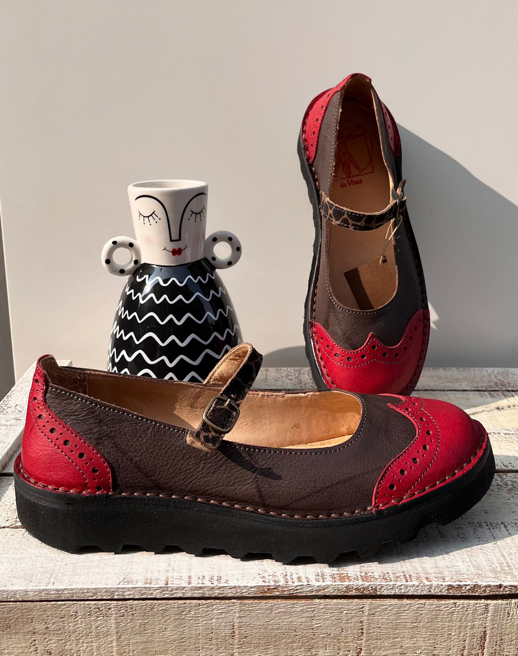 Da Vinci - Scarpette baby Rosso e Moka