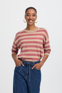 BYoung - Maglia righe mezza manica Rosa e Seppia