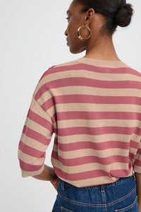 BYoung - Maglia righe mezza manica Rosa e Seppia