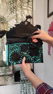 Pochette ricamo Mexico Nero e Aqua